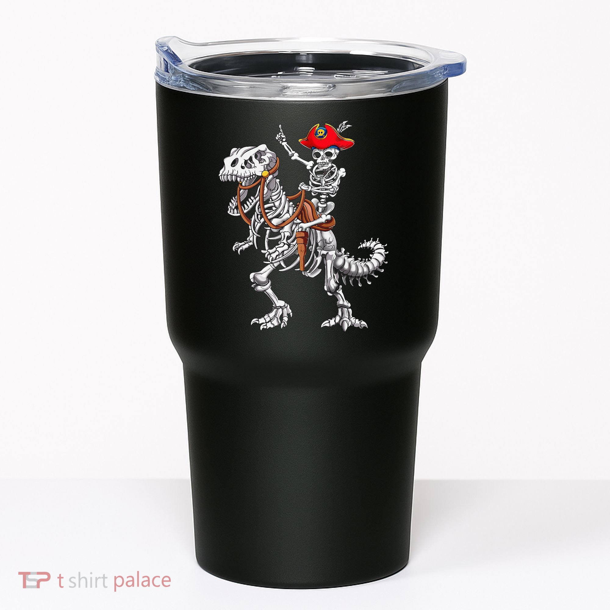 Skeleton Pirate Riding Skeleton Dinosaur Halloween Costume Tumbler