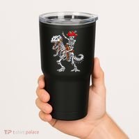 Skeleton Pirate Riding Skeleton Dinosaur Halloween Costume Tumbler thumb 2