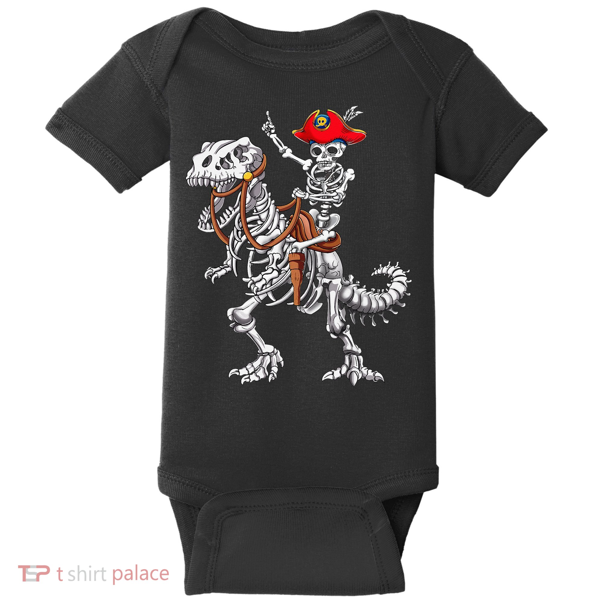 Skeleton Pirate Riding Skeleton Dinosaur Halloween Costume Baby Bodysuit