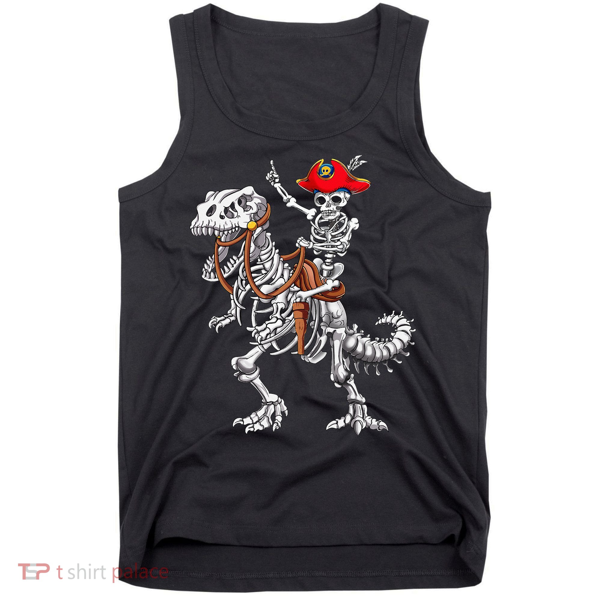 Skeleton Pirate Riding Skeleton Dinosaur Halloween Costume Tank Top