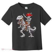 Skeleton Pirate Riding Skeleton Dinosaur Halloween Costume Toddler T-Shirt thumb 0