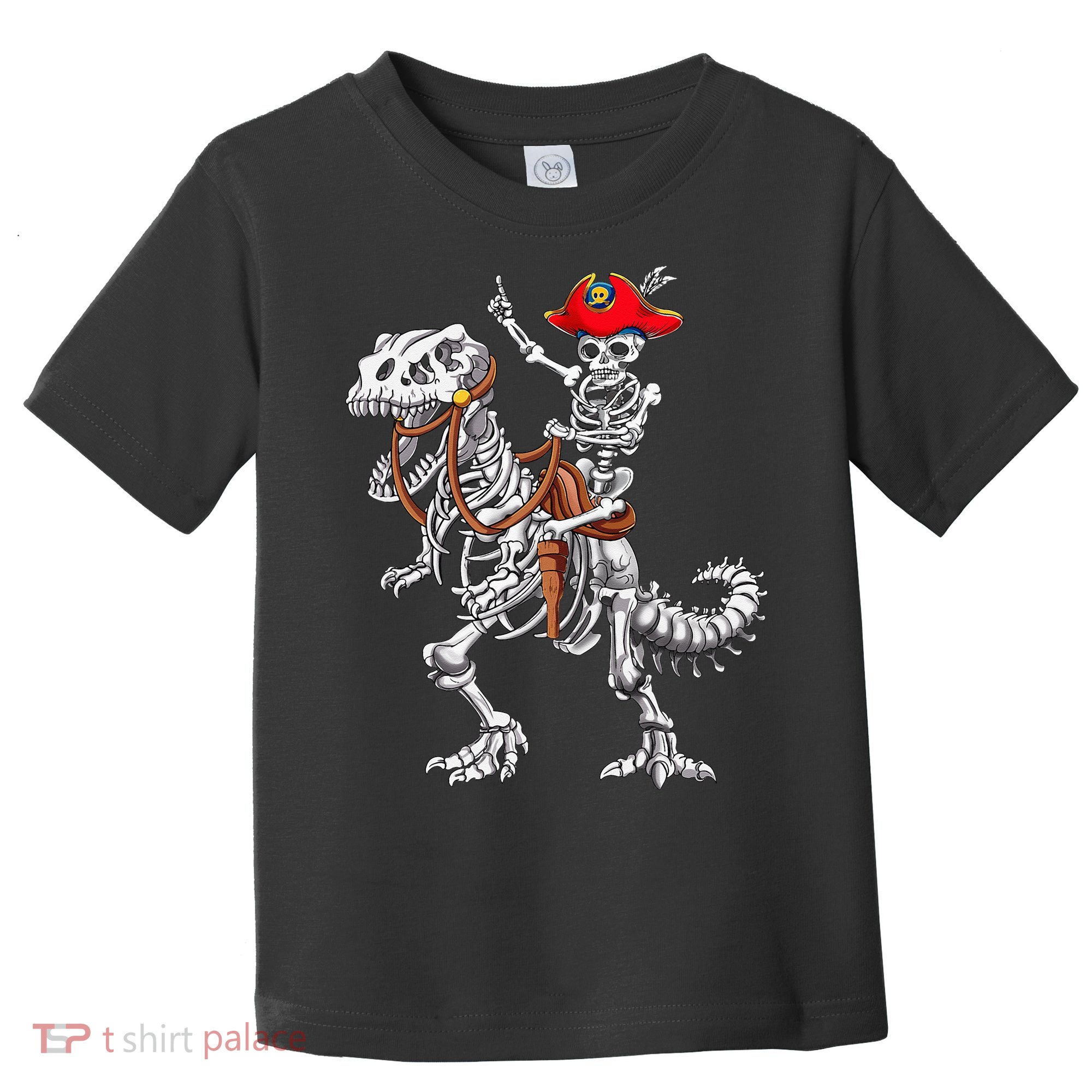 Skeleton Pirate Riding Skeleton Dinosaur Halloween Costume Toddler T-Shirt