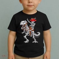 Skeleton Pirate Riding Skeleton Dinosaur Halloween Costume Toddler T-Shirt thumb 2