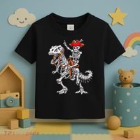 Skeleton Pirate Riding Skeleton Dinosaur Halloween Costume Toddler T-Shirt thumb 3
