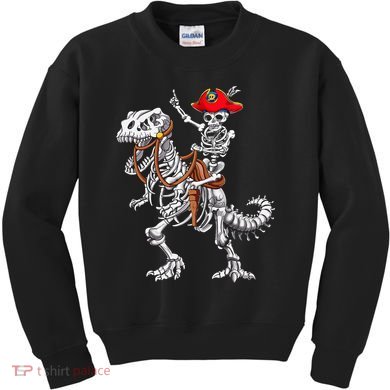 Skeleton Pirate Riding Skeleton Dinosaur Halloween Costume Kids Sweatshirt