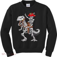 Skeleton Pirate Riding Skeleton Dinosaur Halloween Costume Kids Sweatshirt thumb 0