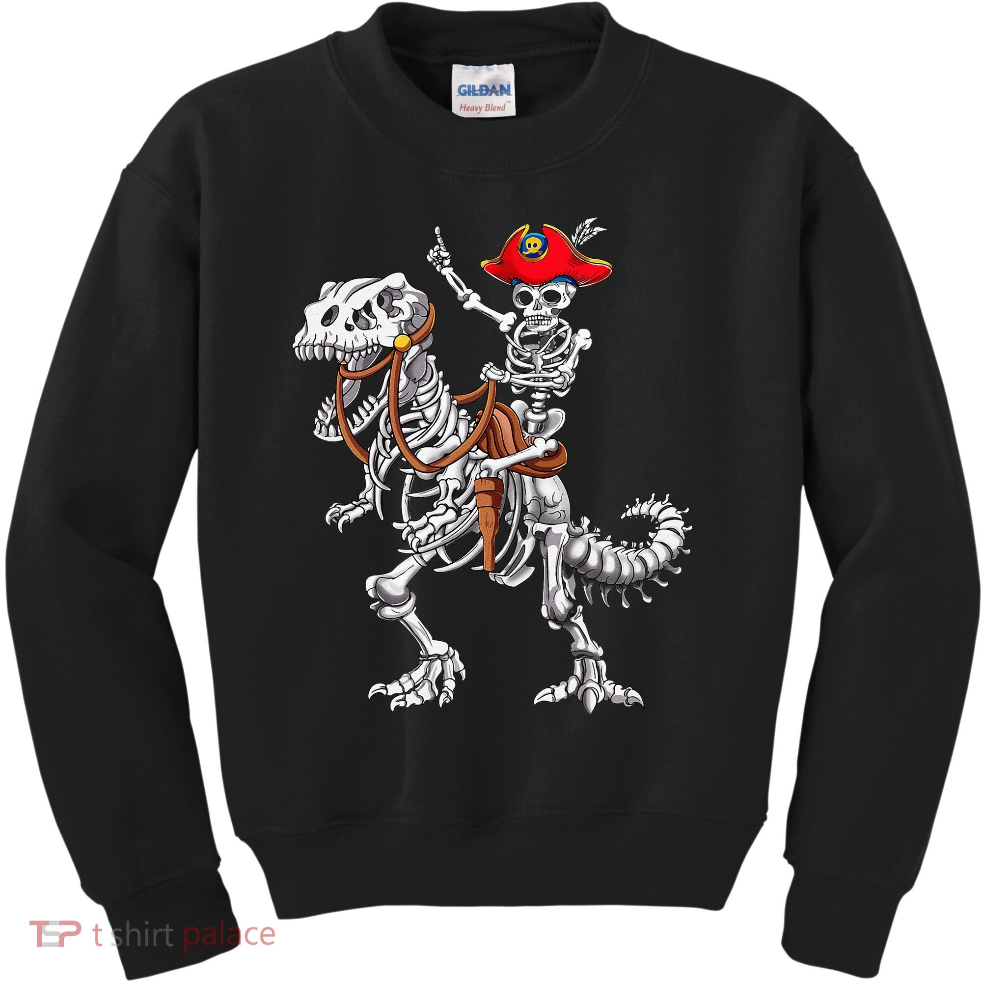 Skeleton Pirate Riding Skeleton Dinosaur Halloween Costume Kids Sweatshirt