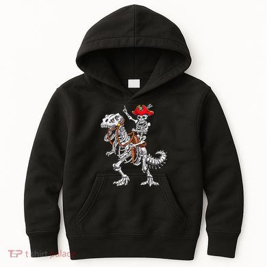 Skeleton Pirate Riding Skeleton Dinosaur Halloween Costume Kids Hoodie