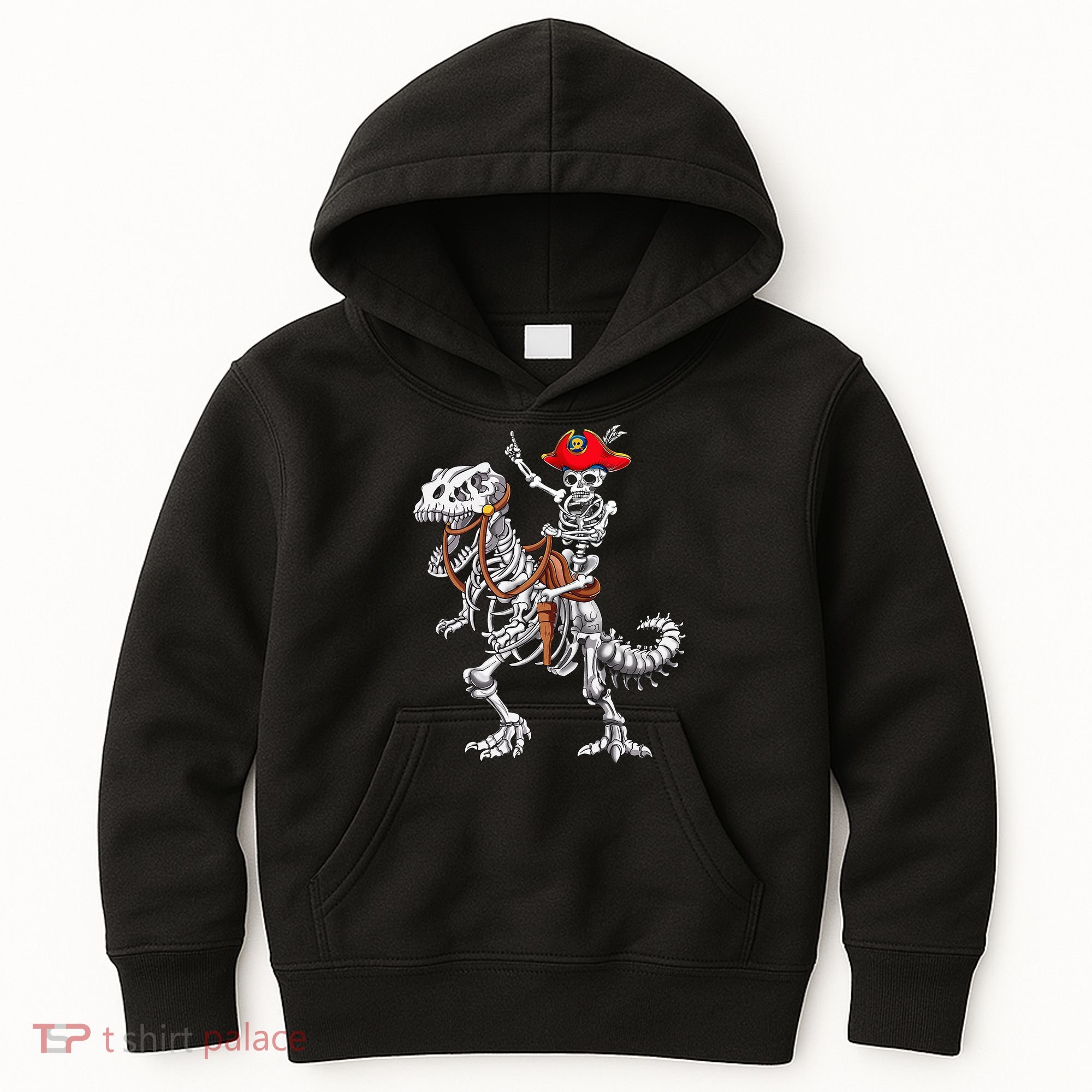 Skeleton Pirate Riding Skeleton Dinosaur Halloween Costume Kids Hoodie
