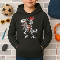 Skeleton Pirate Riding Skeleton Dinosaur Halloween Costume Kids Hoodie thumb 2