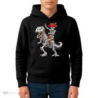 Skeleton Pirate Riding Skeleton Dinosaur Halloween Costume Kids Hoodie thumb 4