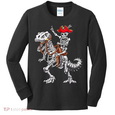 Skeleton Pirate Riding Skeleton Dinosaur Halloween Costume Kids Long Sleeve Shirt