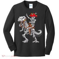 Skeleton Pirate Riding Skeleton Dinosaur Halloween Costume Kids Long Sleeve Shirt thumb 0