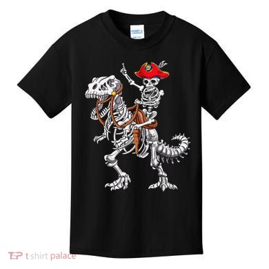 Skeleton Pirate Riding Skeleton Dinosaur Halloween Costume Kids T-Shirt