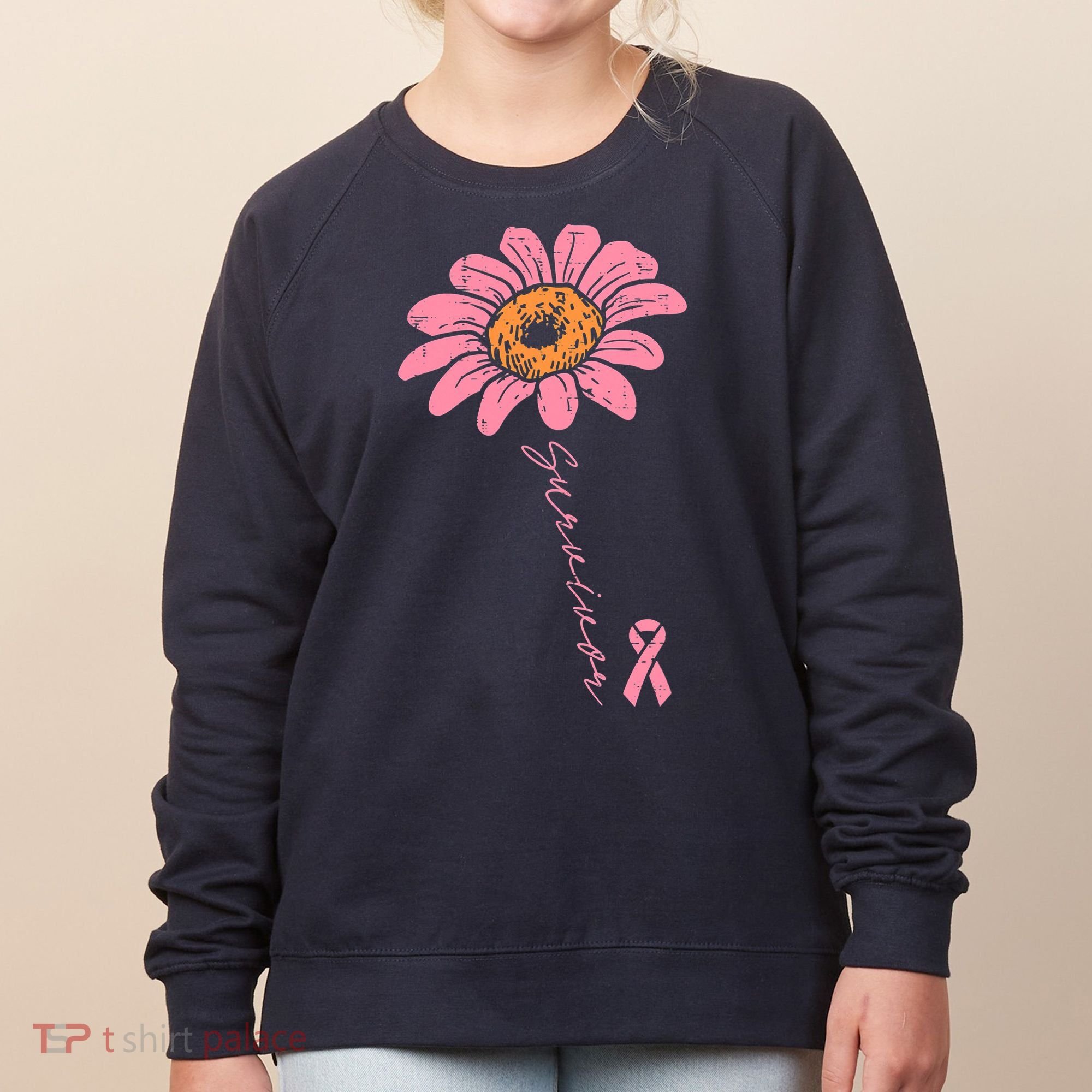 Sunflower Pink Ribbon Breast Cancer Survivor Awareness Women's Sweatshirt
