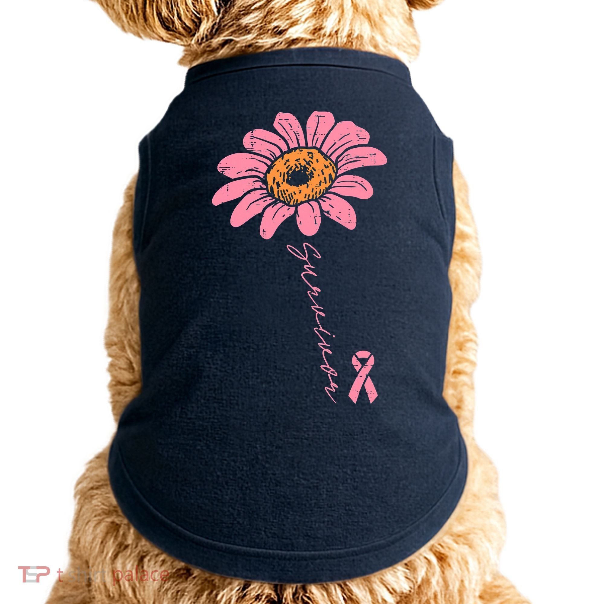 Sunflower Pink Ribbon Breast Cancer Survivor Awareness Doggie Tank
