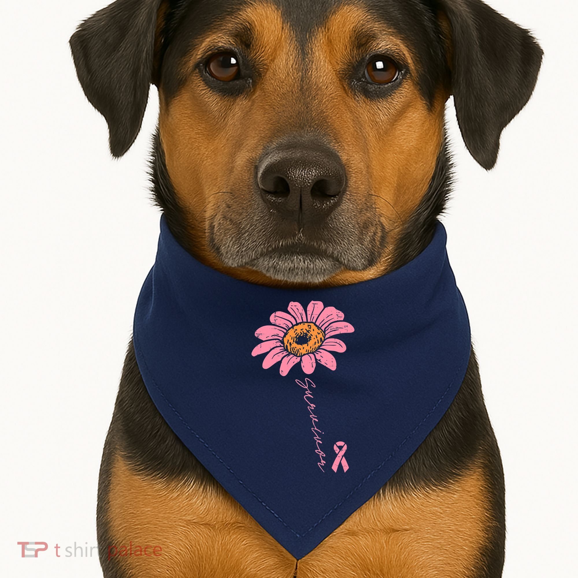 Sunflower Pink Ribbon Breast Cancer Survivor Awareness USA-Made Doggie Bandana
