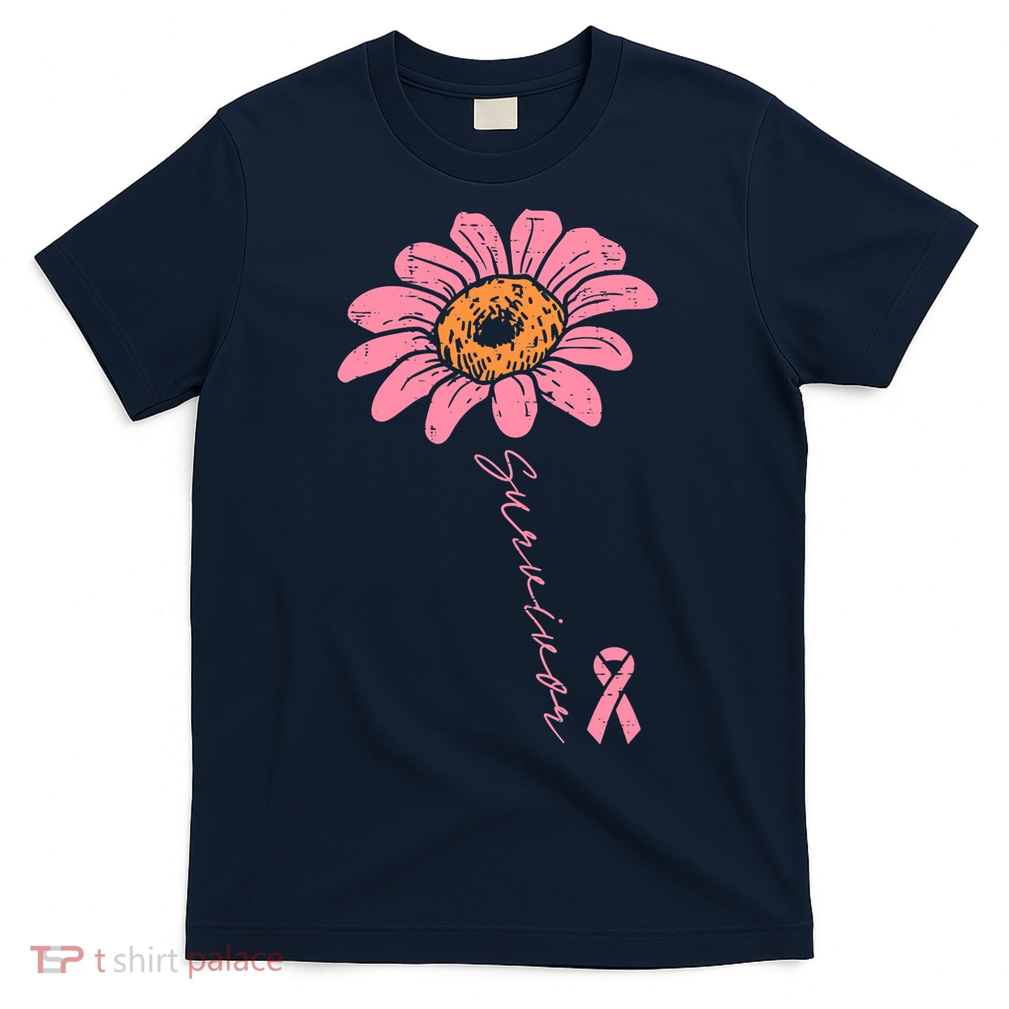 Sunflower Pink Ribbon Breast Cancer Survivor Awareness T-Shirt
