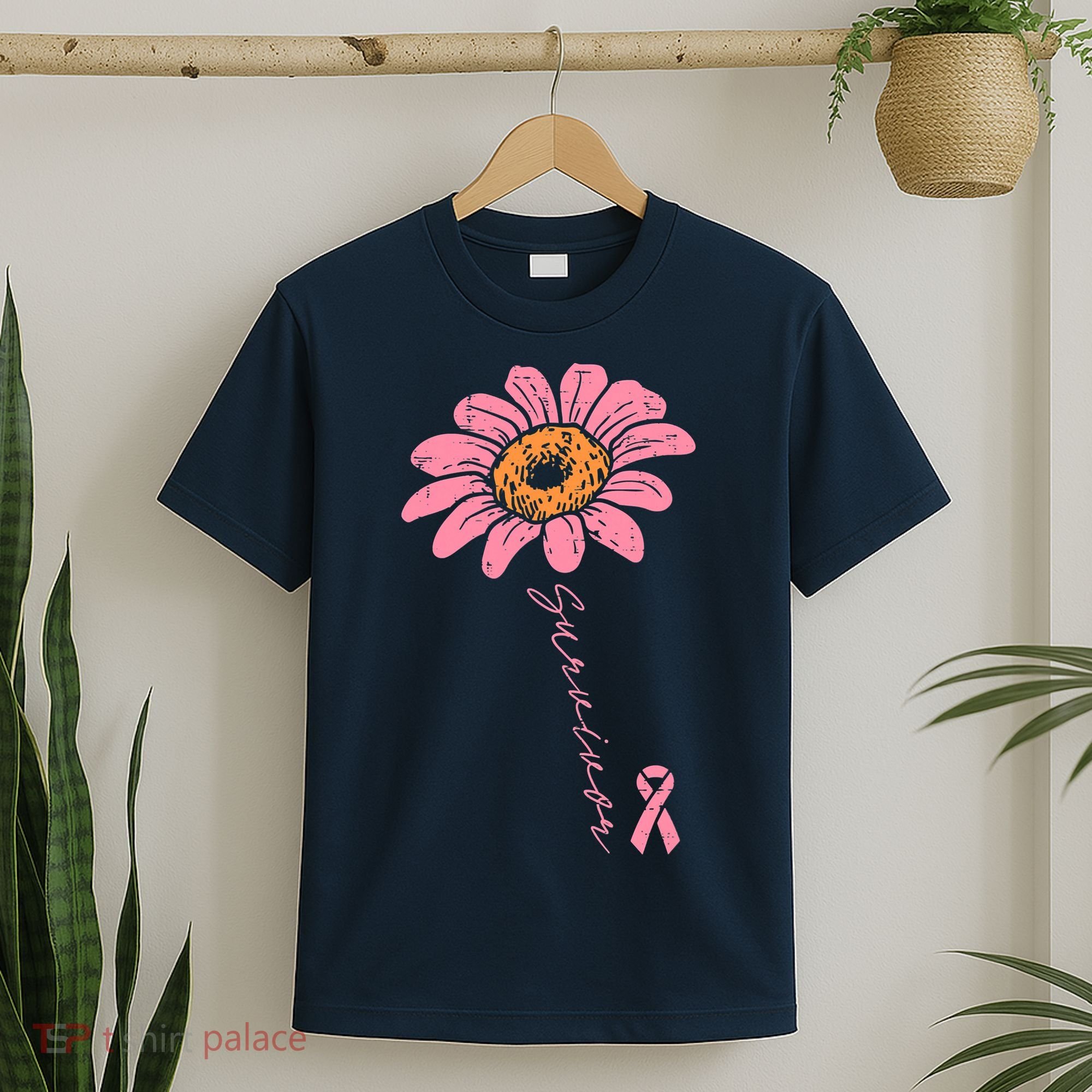 Sunflower Pink Ribbon Breast Cancer Survivor Awareness T-Shirt