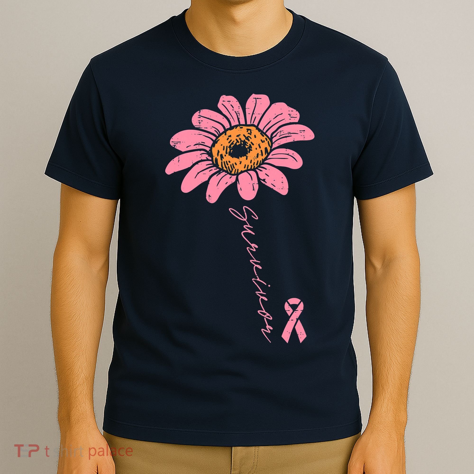 Sunflower Pink Ribbon Breast Cancer Survivor Awareness T-Shirt
