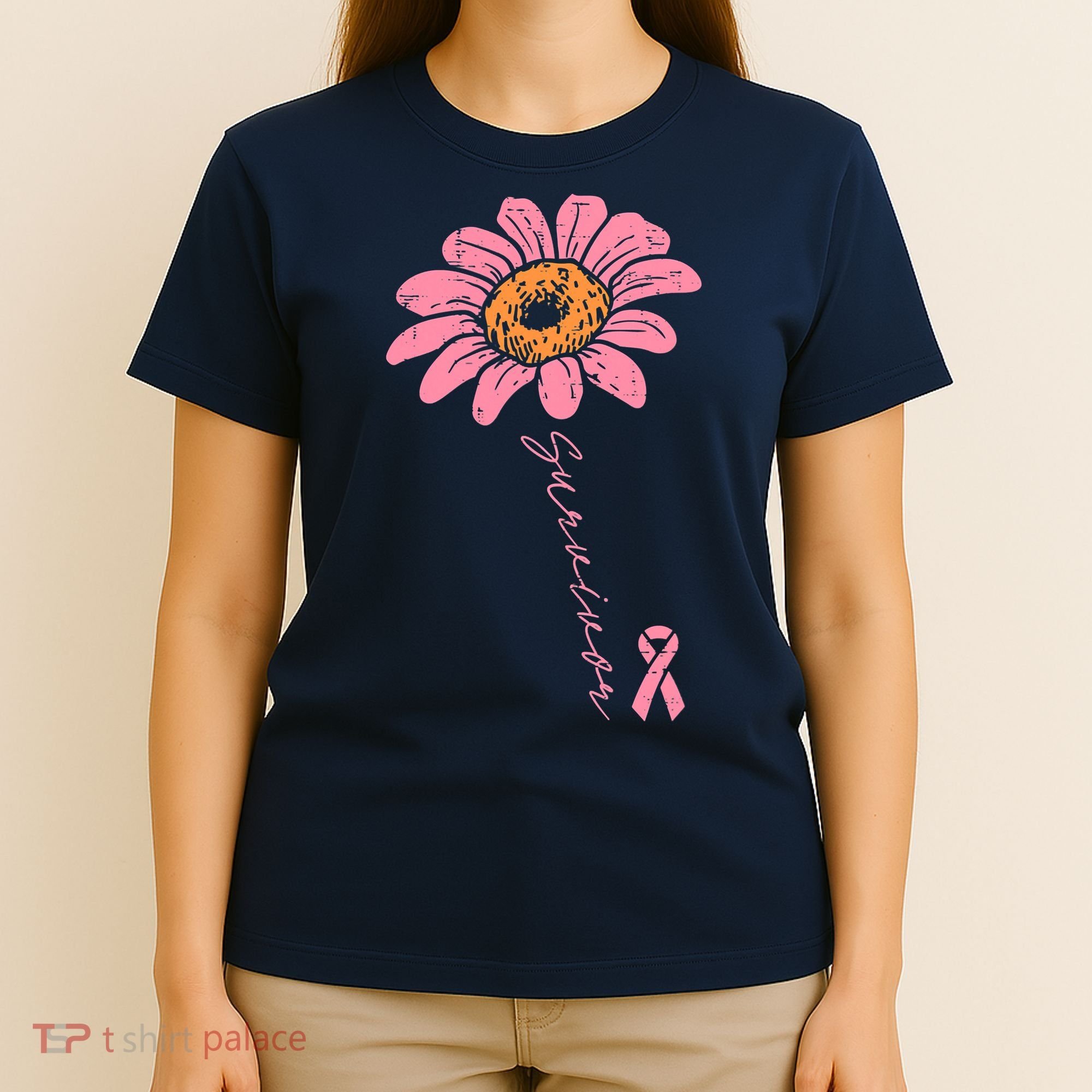 Sunflower Pink Ribbon Breast Cancer Survivor Awareness T-Shirt