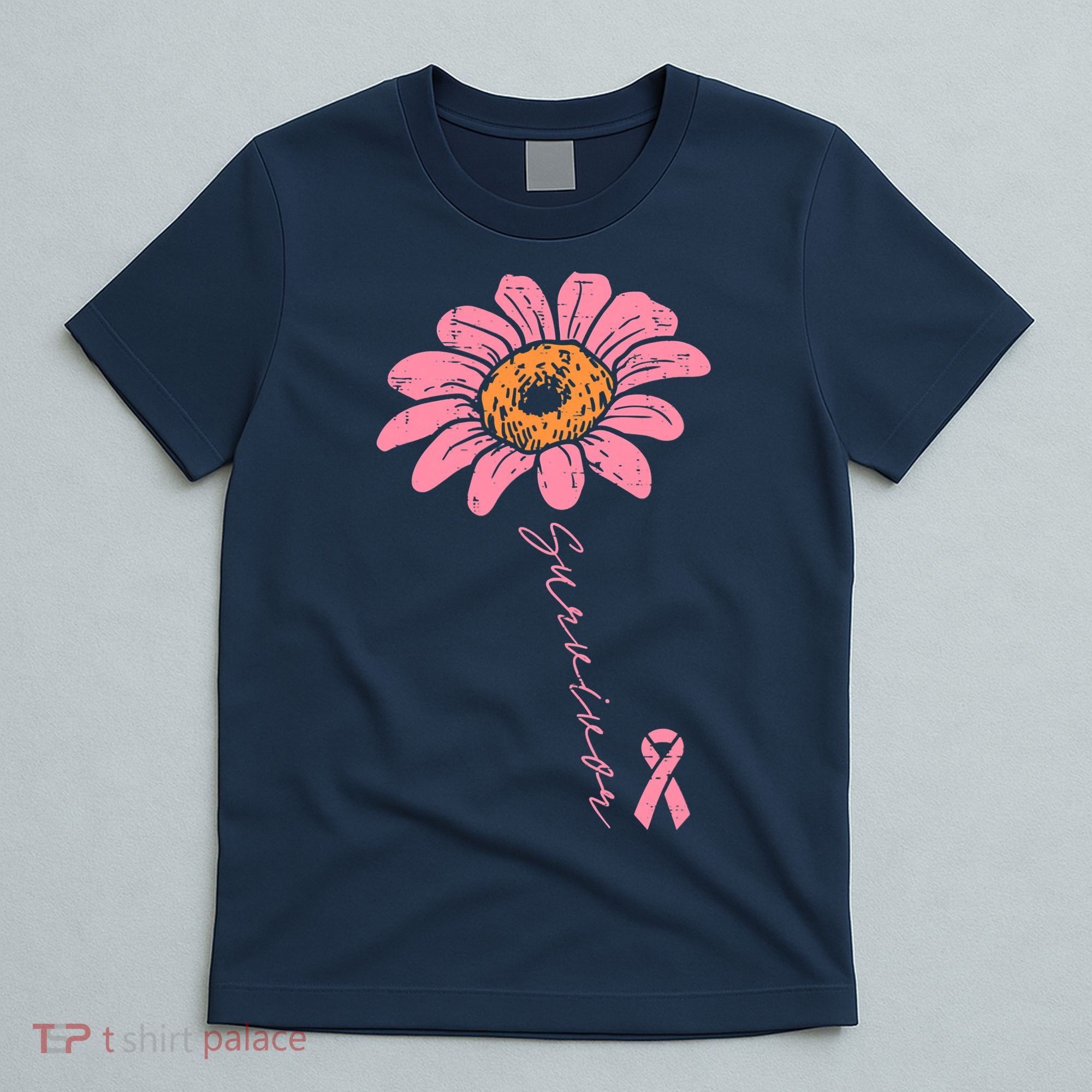 Sunflower Pink Ribbon Breast Cancer Survivor Awareness T-Shirt