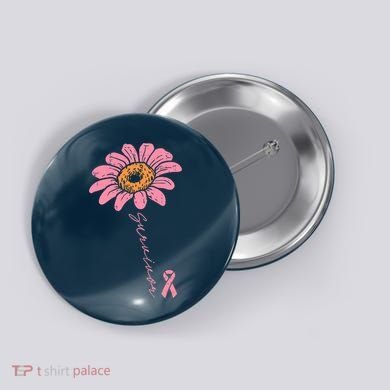 Sunflower Pink Ribbon Breast Cancer Survivor Awareness Button