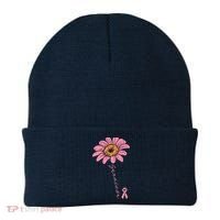 Sunflower Pink Ribbon Breast Cancer Survivor Awareness Beanie thumb 0