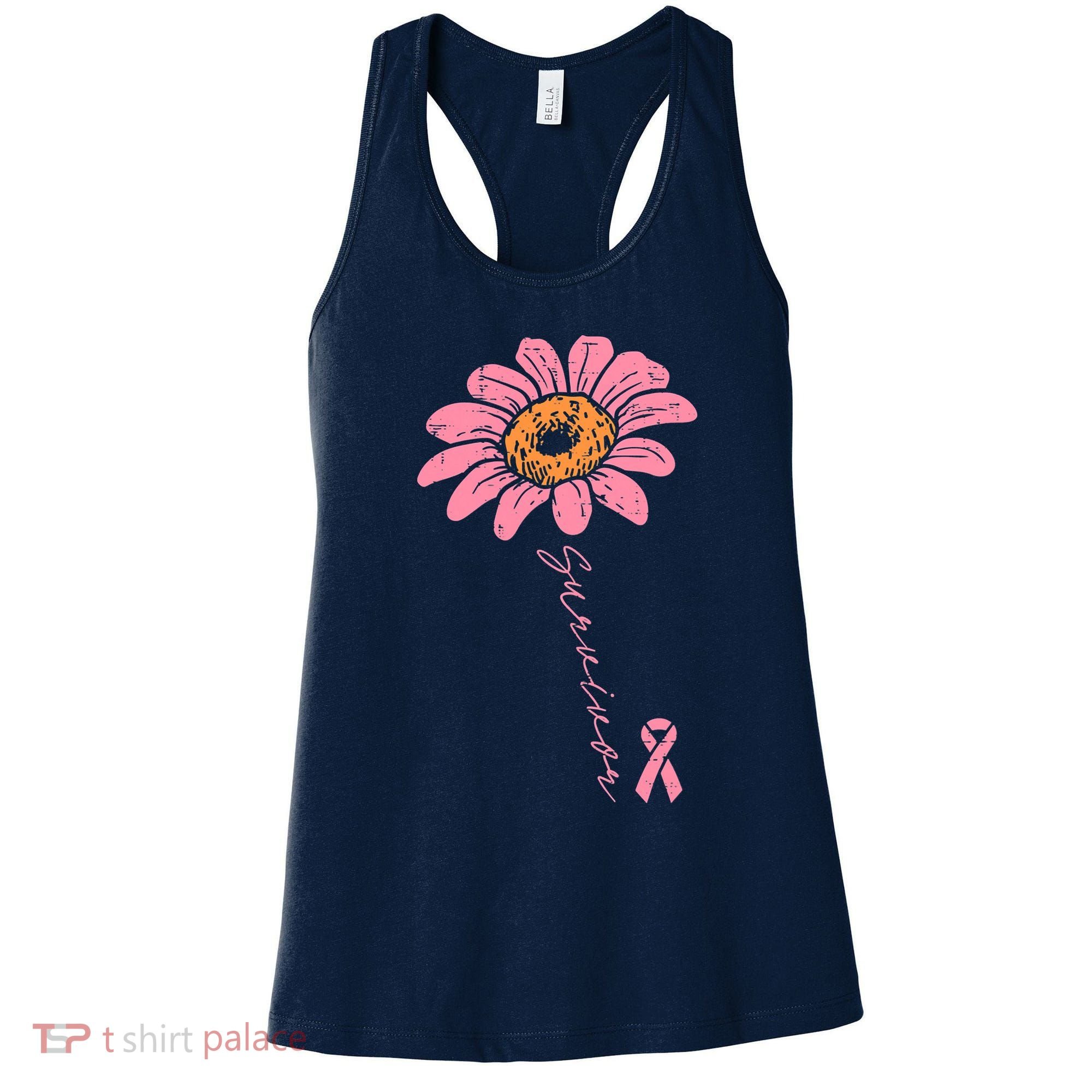 Sunflower Pink Ribbon Breast Cancer Survivor Awareness Women's Tank Top