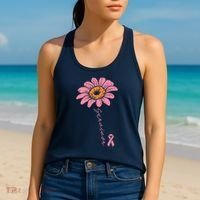 Sunflower Pink Ribbon Breast Cancer Survivor Awareness Women's Tank Top thumb 2