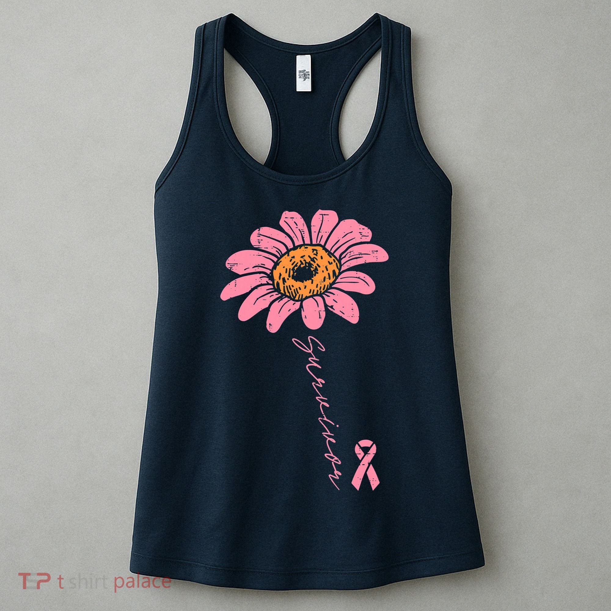Sunflower Pink Ribbon Breast Cancer Survivor Awareness Women's Tank Top
