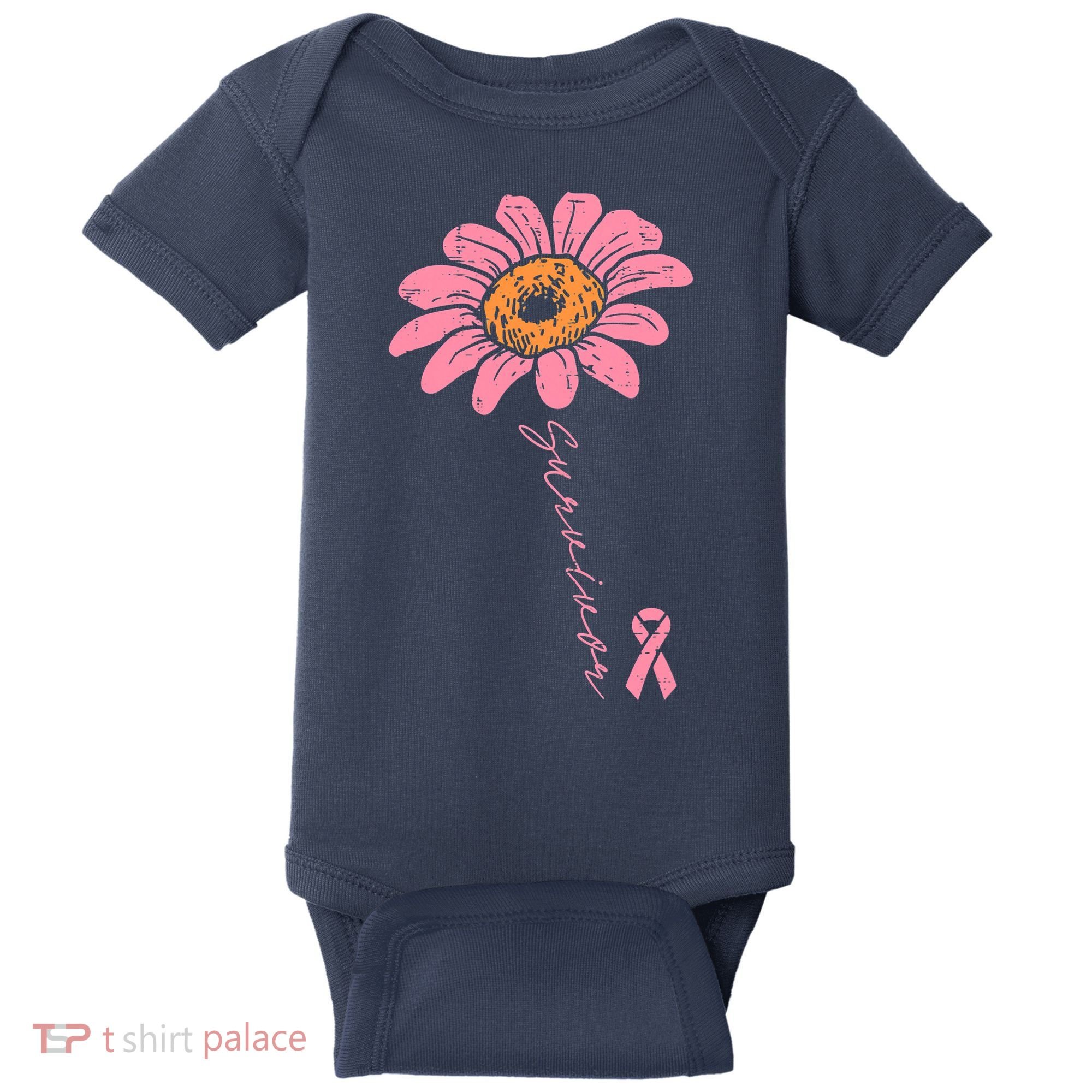 Sunflower Pink Ribbon Breast Cancer Survivor Awareness Baby Bodysuit