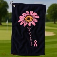 Sunflower Pink Ribbon Breast Cancer Survivor Awareness Golf Towel thumb 1