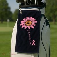 Sunflower Pink Ribbon Breast Cancer Survivor Awareness Golf Towel thumb 2