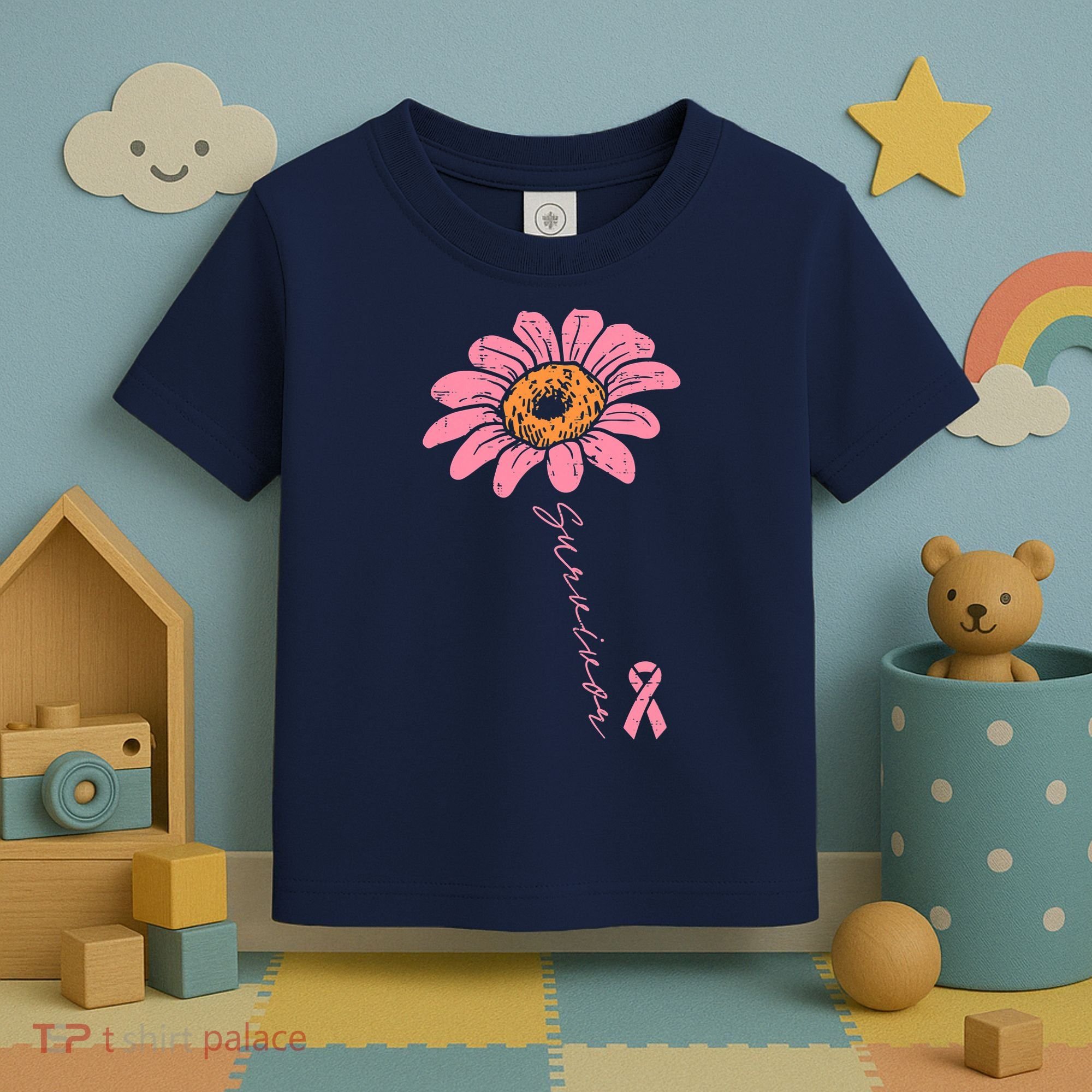 Sunflower Pink Ribbon Breast Cancer Survivor Awareness Toddler T-Shirt