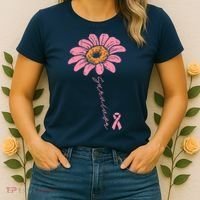 Sunflower Pink Ribbon Breast Cancer Survivor Awareness Women's T-Shirt thumb 2