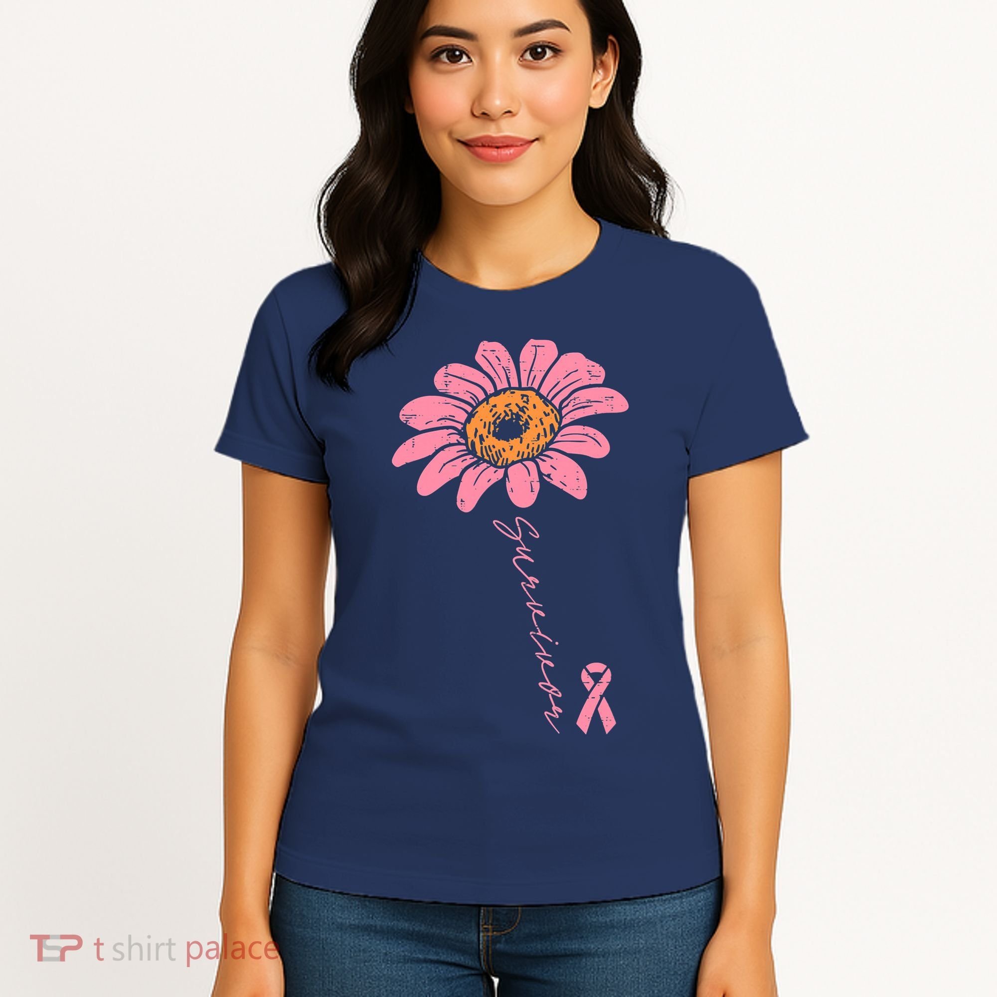 Sunflower Pink Ribbon Breast Cancer Survivor Awareness Women's T-Shirt