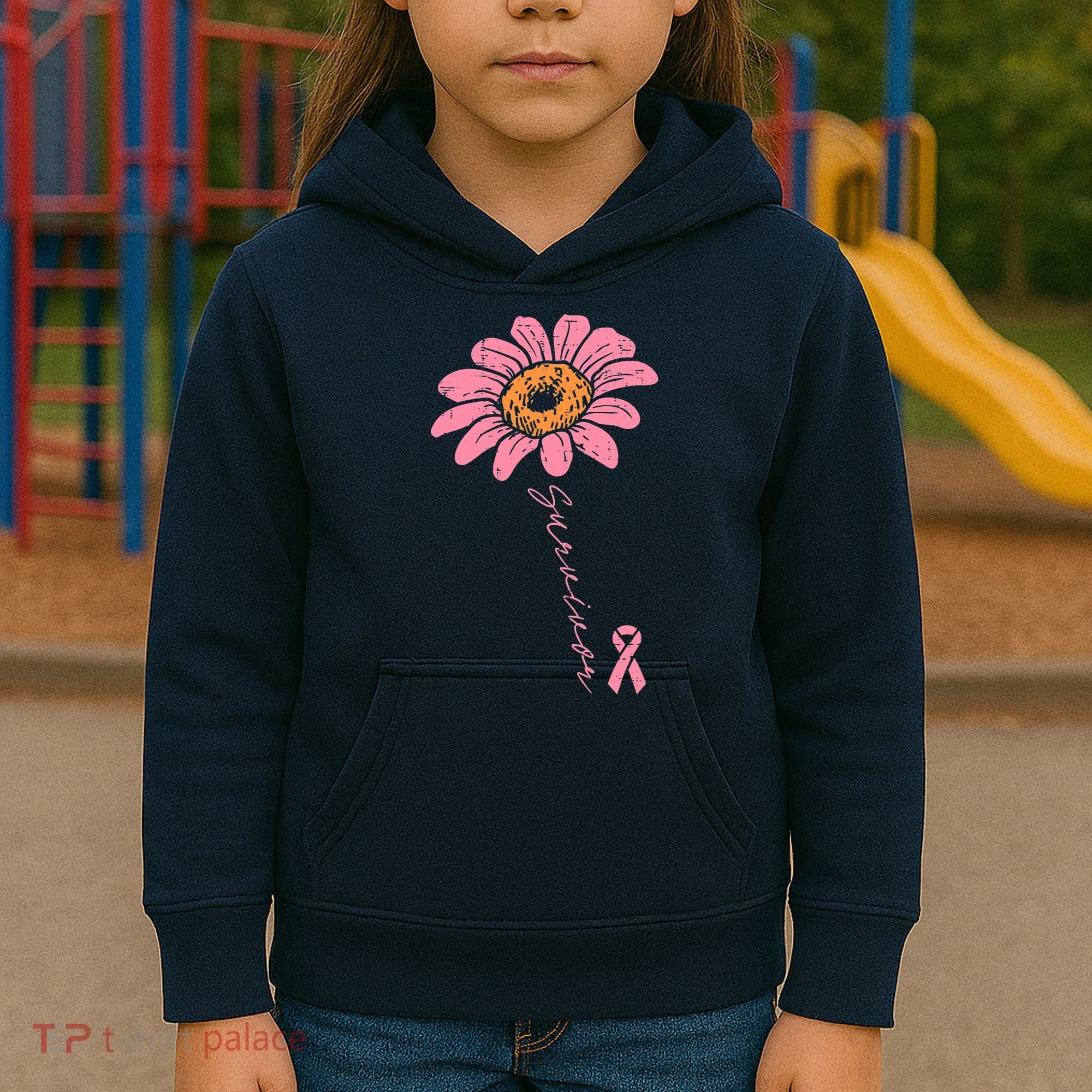 Sunflower Pink Ribbon Breast Cancer Survivor Awareness Kids Hoodie