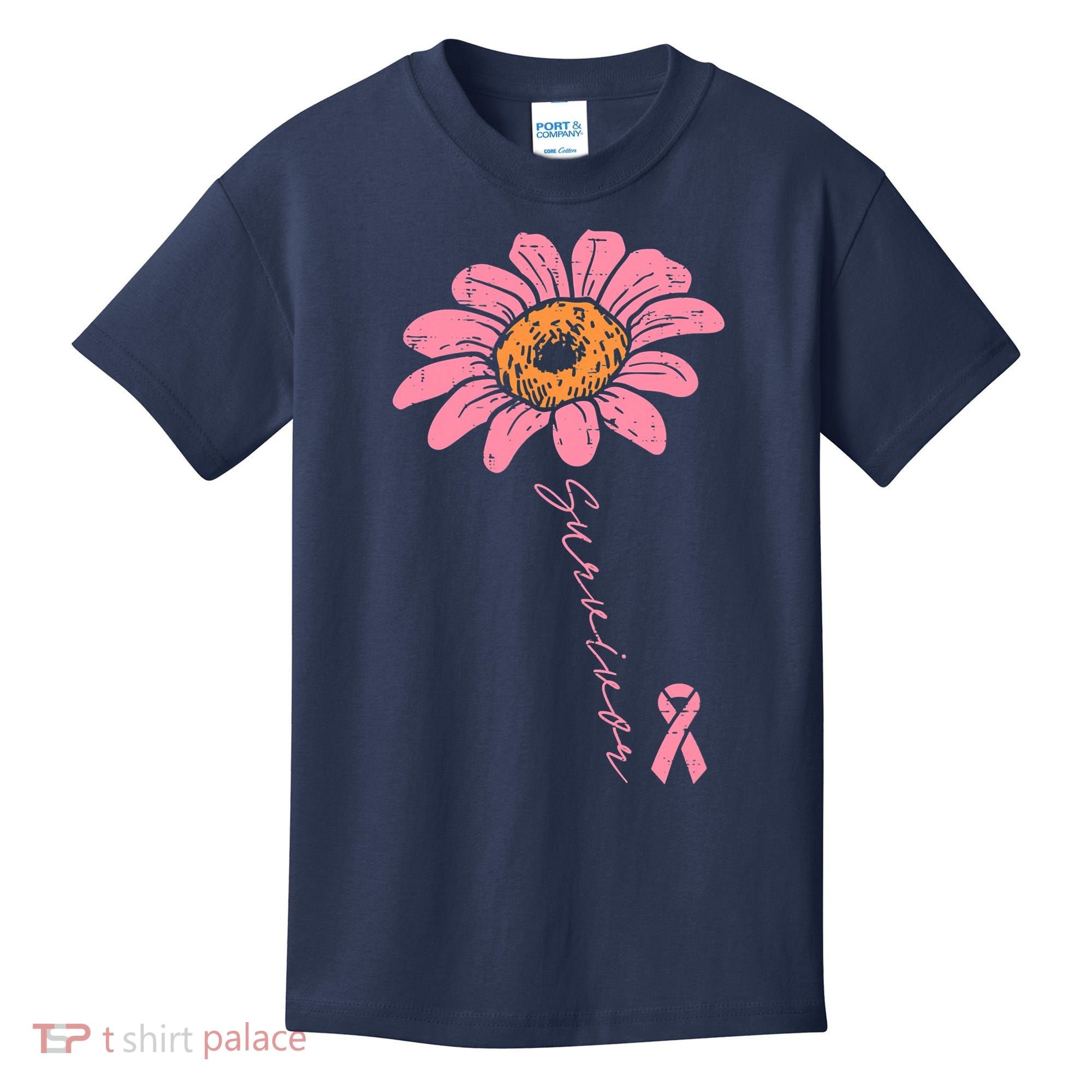 Sunflower Pink Ribbon Breast Cancer Survivor Awareness Kids T-Shirt