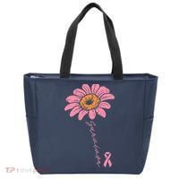 Sunflower Pink Ribbon Breast Cancer Survivor Awareness Tote Bag thumb 0