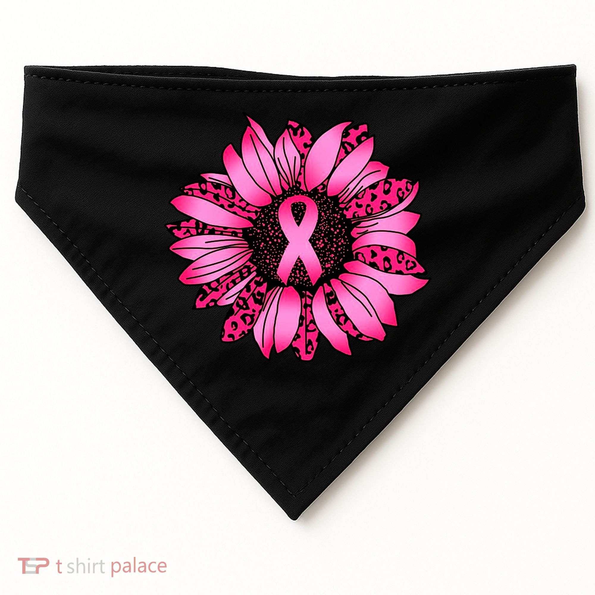 Sunflower Pink Ribbon Breast Cancer Awareness USA-Made Doggie Bandana