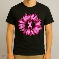 Sunflower Pink Ribbon Breast Cancer Awareness T-Shirt thumb 3
