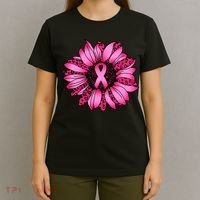Sunflower Pink Ribbon Breast Cancer Awareness T-Shirt thumb 4