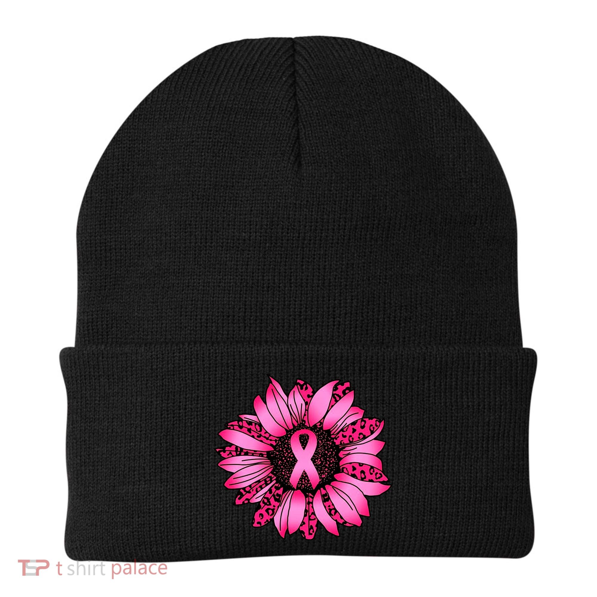 Sunflower Pink Ribbon Breast Cancer Awareness Beanie