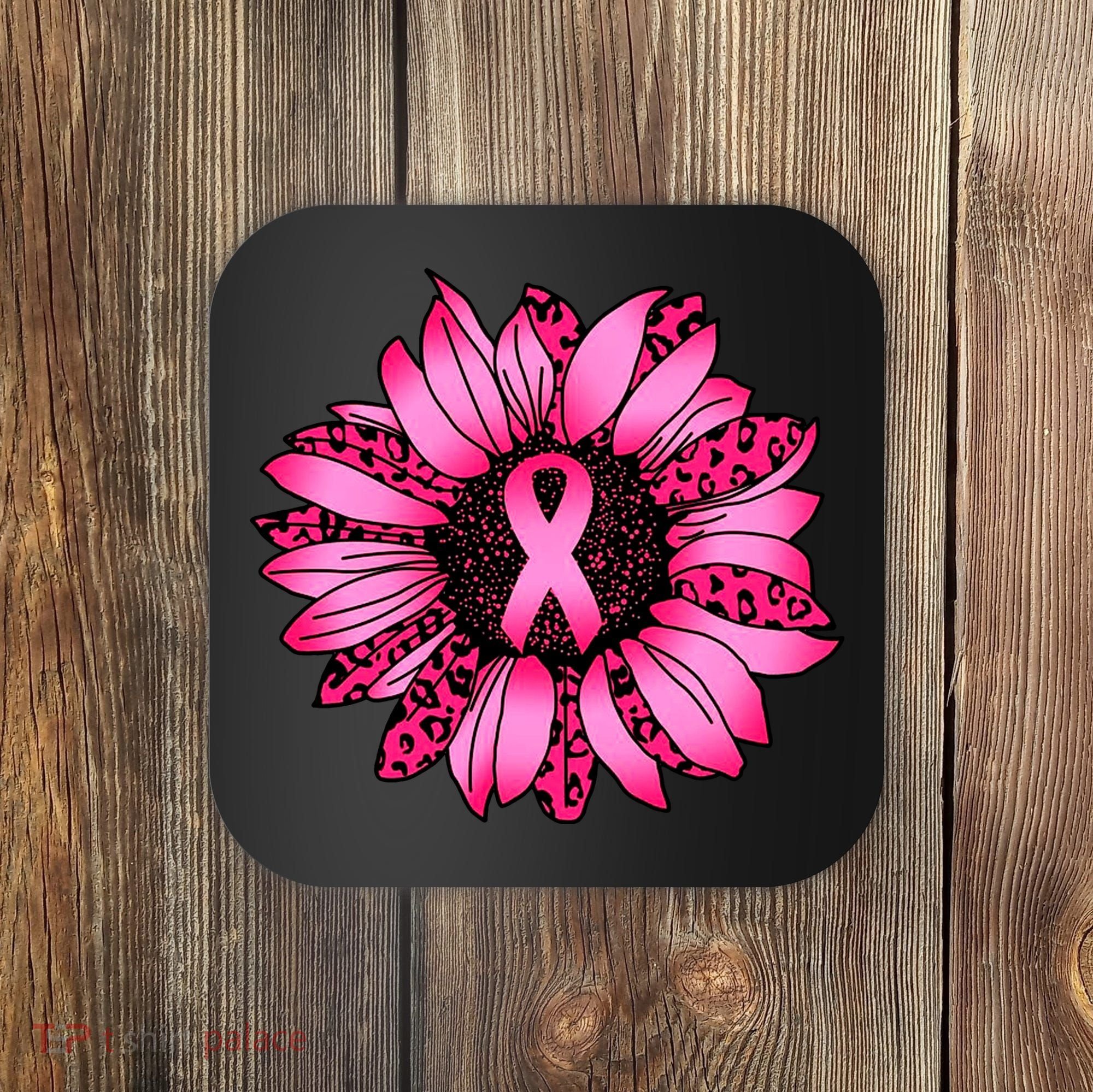 Sunflower Pink Ribbon Breast Cancer Awareness Coaster