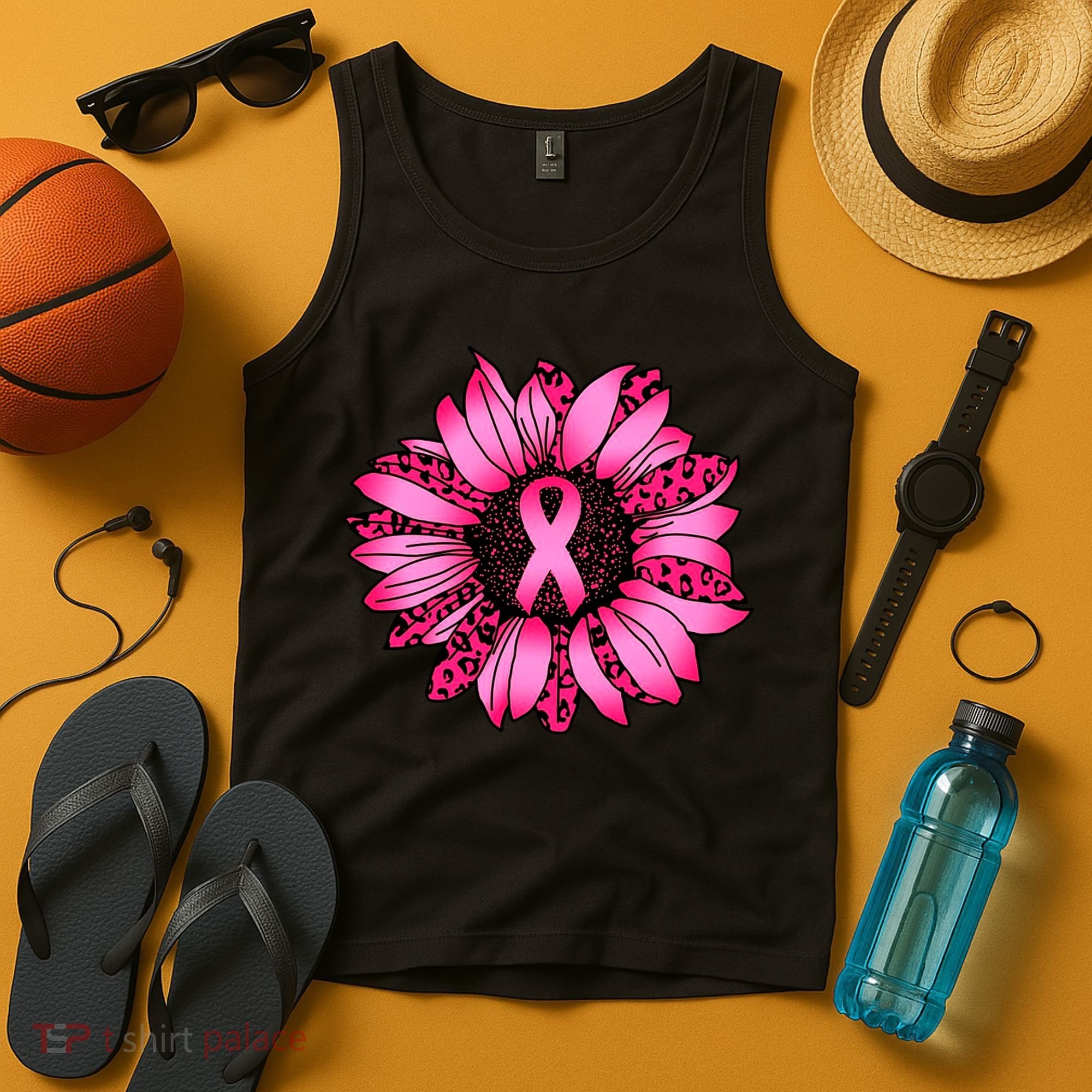 Sunflower Pink Ribbon Breast Cancer Awareness Tank Top