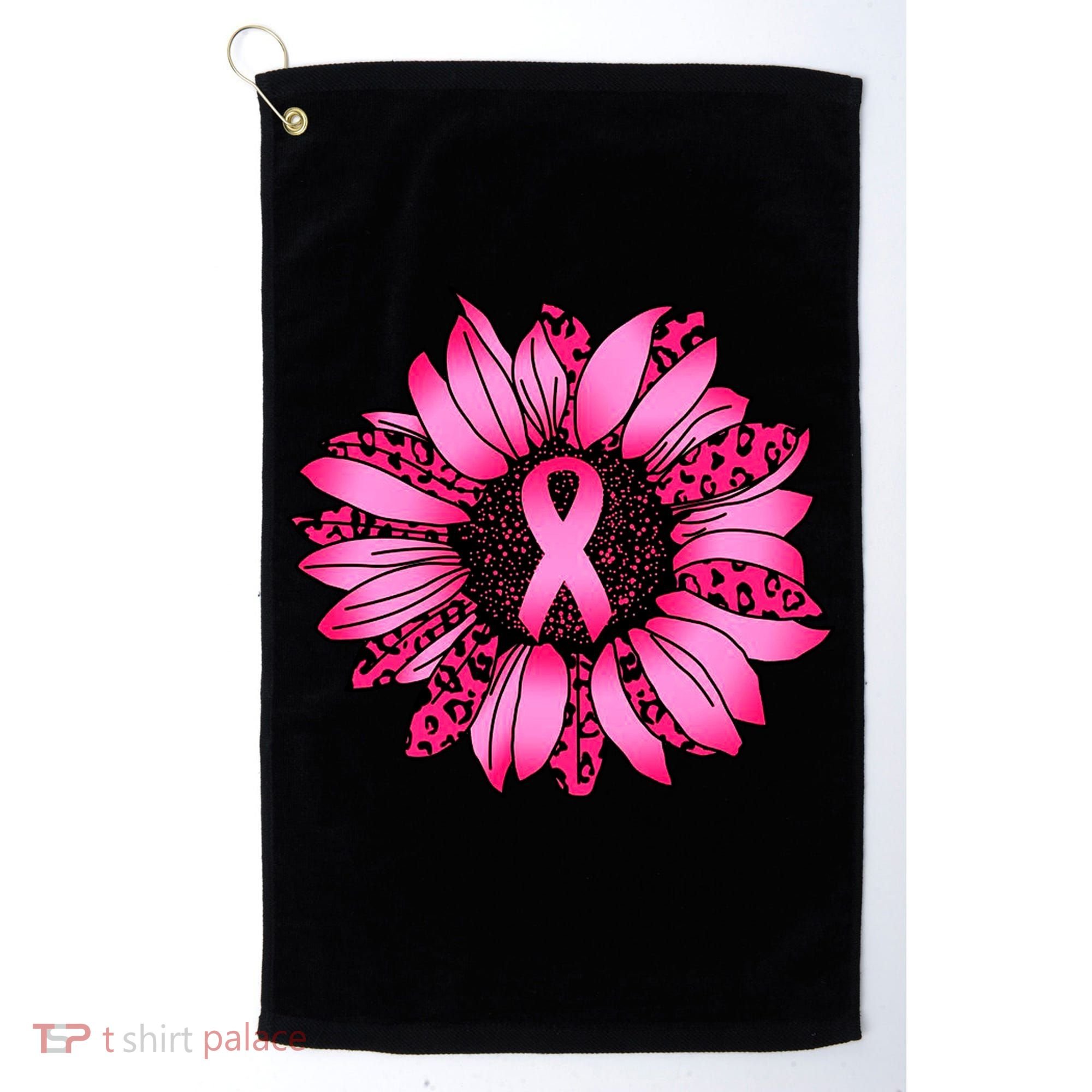 Sunflower Pink Ribbon Breast Cancer Awareness Golf Towel