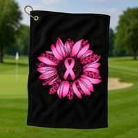 Sunflower Pink Ribbon Breast Cancer Awareness Golf Towel thumb 1