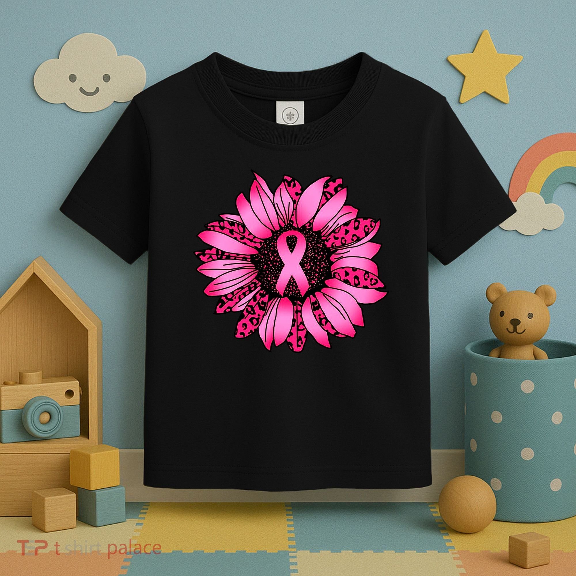 Sunflower Pink Ribbon Breast Cancer Awareness Toddler T-Shirt