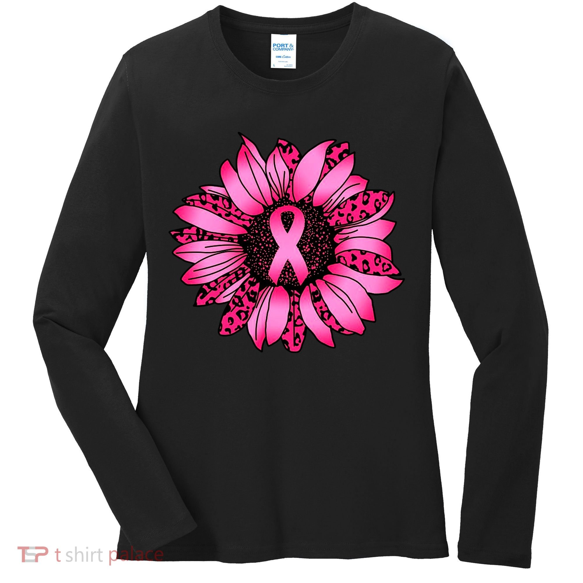 Sunflower Pink Ribbon Breast Cancer Awareness Women's Long Sleeve Shirt